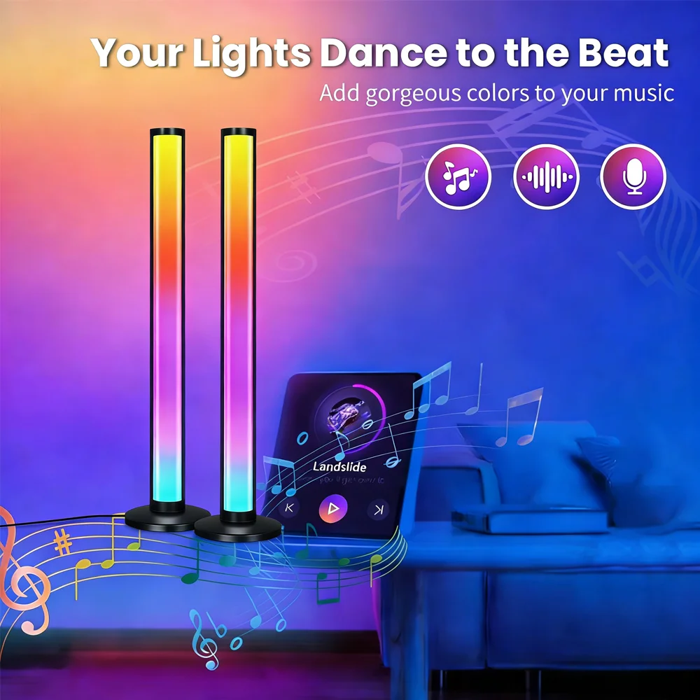 RGB Desktop Sound-Pickup-Licht Dimmbare Gaming-Musik-Rhythmus-Ambiente-Nachtlicht Boden-Tischlampe Ornament Bluetooth-Sync Flash5v