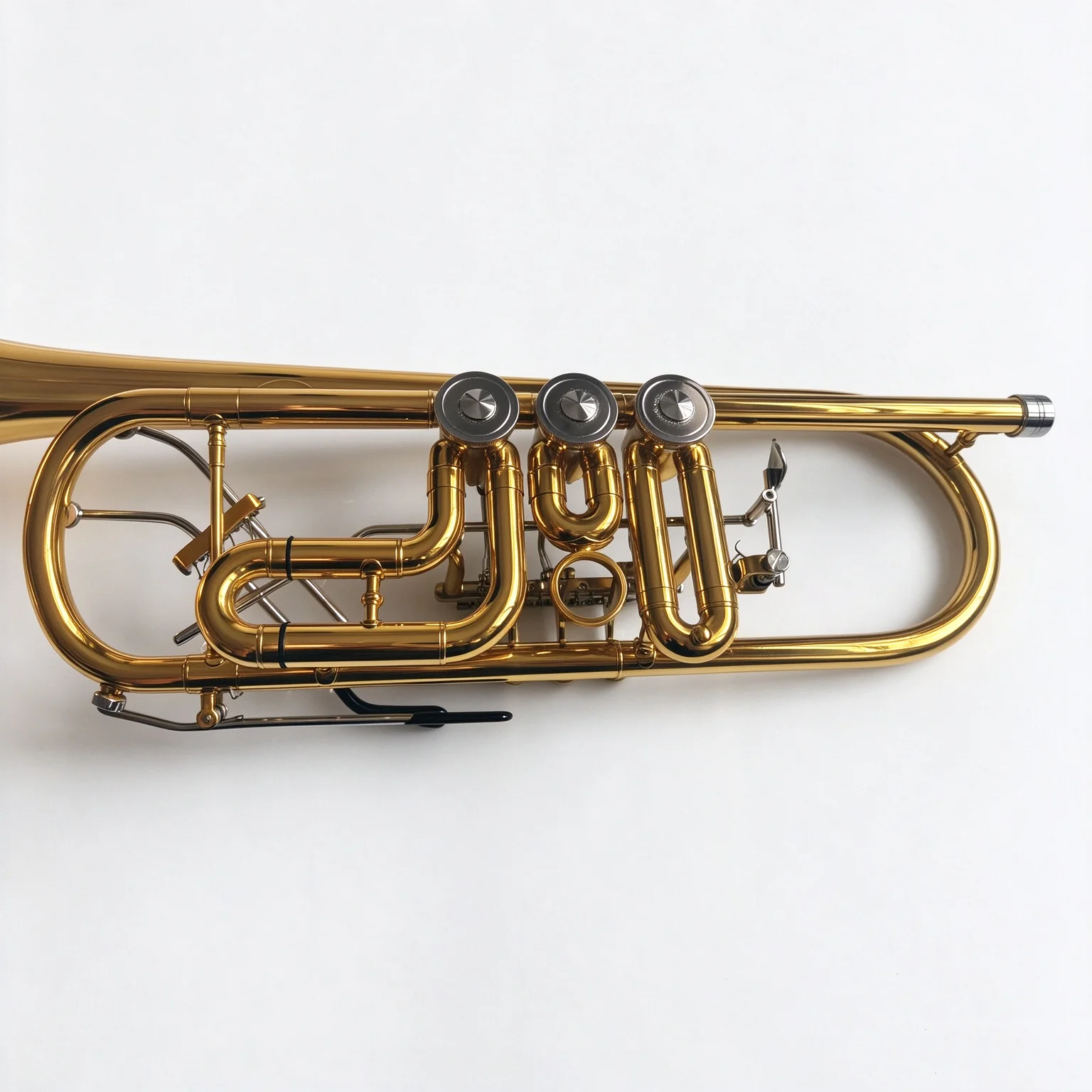 Shager B Flat Rotary Valve Trumpet Flat Key Gold Lacquer Brass Trumpet with Storage Case Musical Instrument