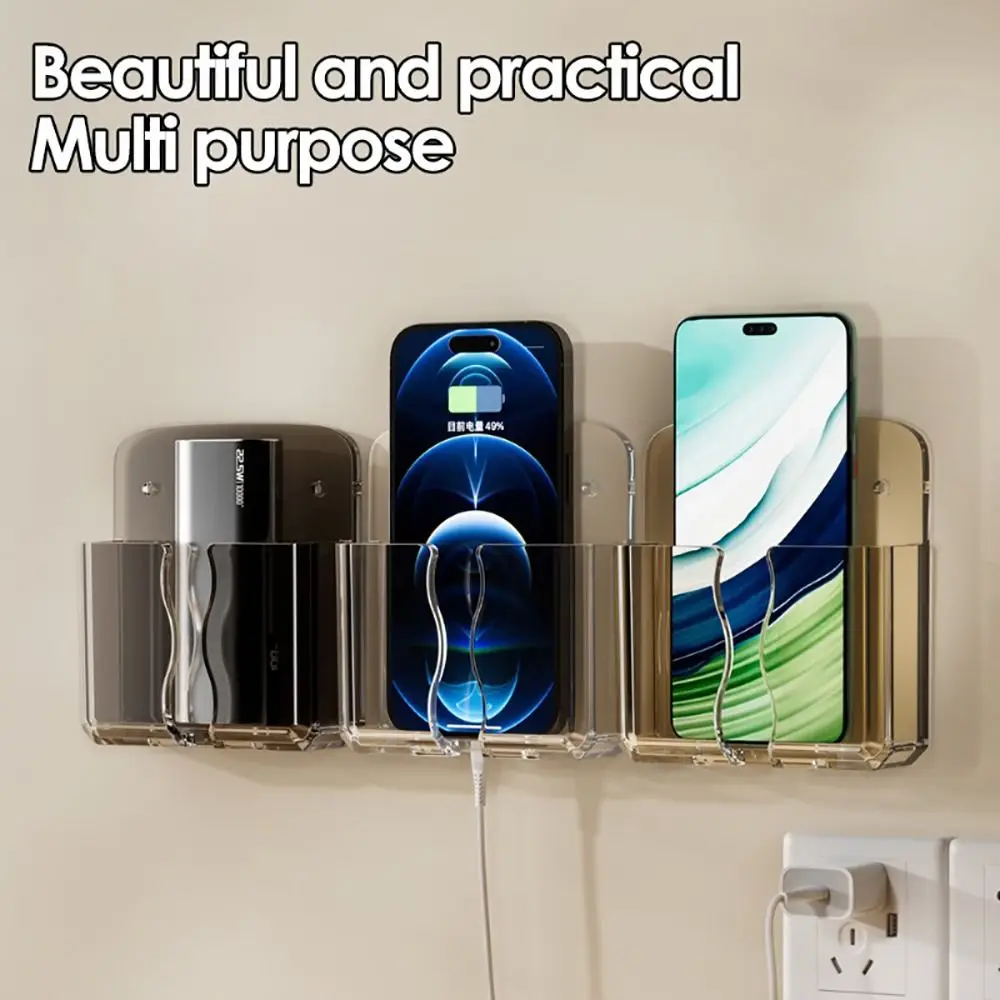 Remote Holder Universal Transparent Wall Mounted Box  Remote Controller Holder Phone Charging Bracket Holder Hanging Stand