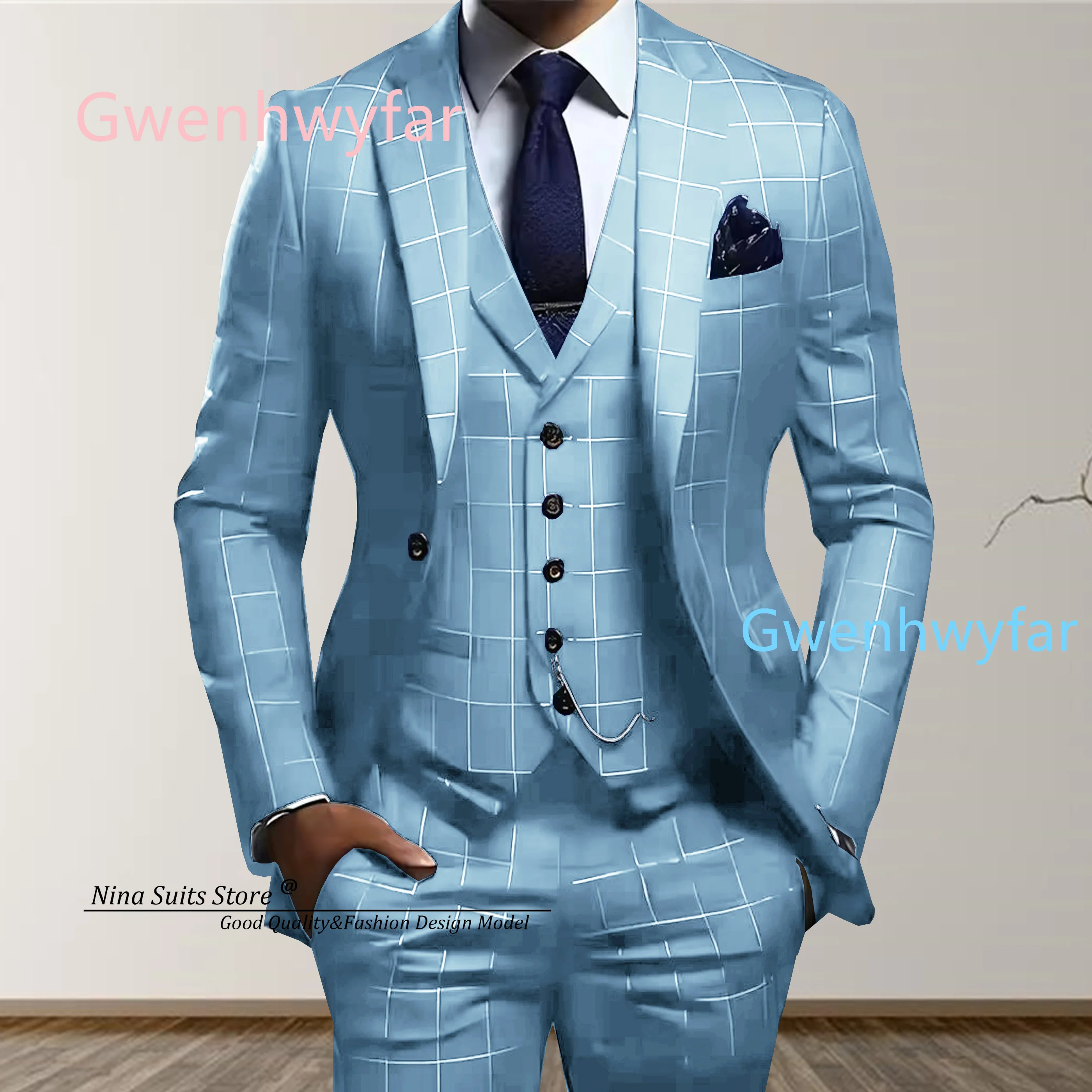 Nina Store 2026 Spring New Pink Plaid Men's Suit 3 piece Suit Business Work Clothes Party Groom Wedding Tuxedo Custom Male Suits