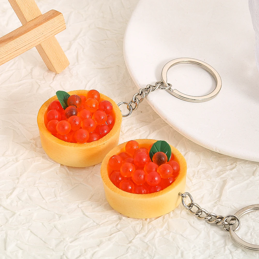 Simulation Caviar Sushi PVC Keychain Delicious Seafood Food Model Key Ring Wallet Backpack Pendant Interesting Jewelry Gifts