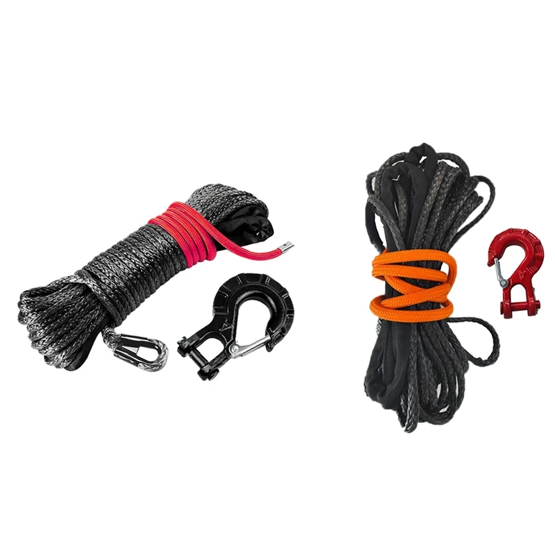 Synthetic Winch Rope Kit, Winch Hook, Safety Pull Strap, Outdoor Traction Rescue