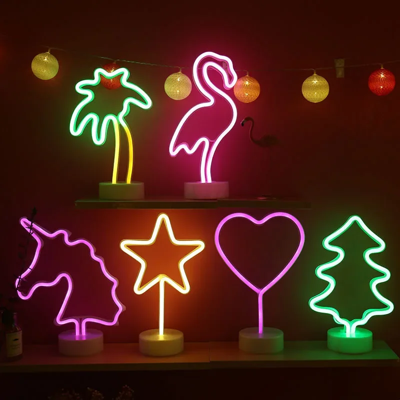 Neonlicht Party führte Flamingo Ananas bunte rosa LED Nachtlicht für Schlafzimmer Dekor Leucht reklame Tapete Weihnachten Neon birne