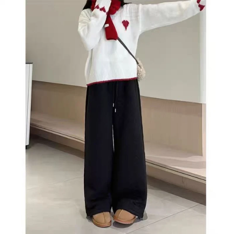 와이드 레그 코튼 퀼트 바지 여성 빈티지 격자 무늬 경량 방풍 오버 사이즈 바지 두꺼운 느슨한 Drawstring 스웨트 팬츠