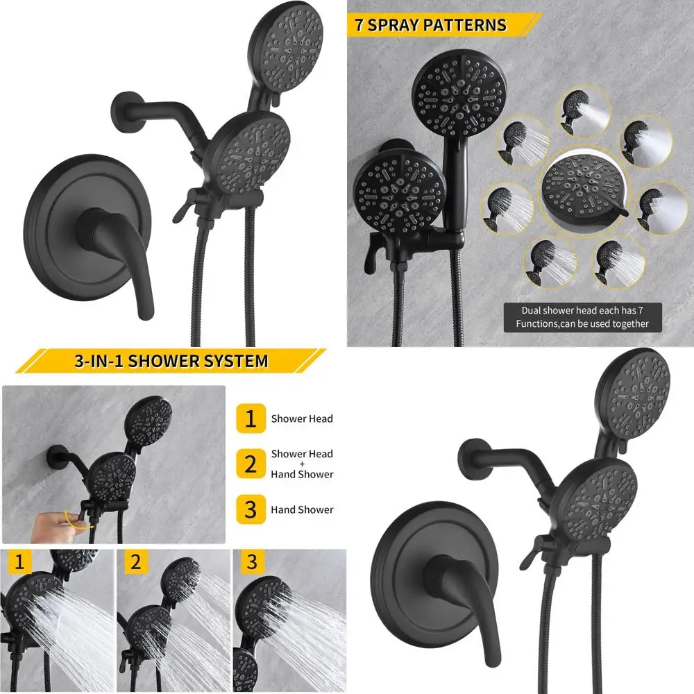 

Душевая система 2-в-1 матового черного цвета с 3-ходовым переключателем, ручным душем и комплектом клапанов
