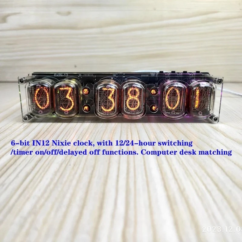 6-bit IN12 Nixie clock, glow tube clock, with 12/24-hour switching/timer on/off/delayed off functions. Computer desk matching