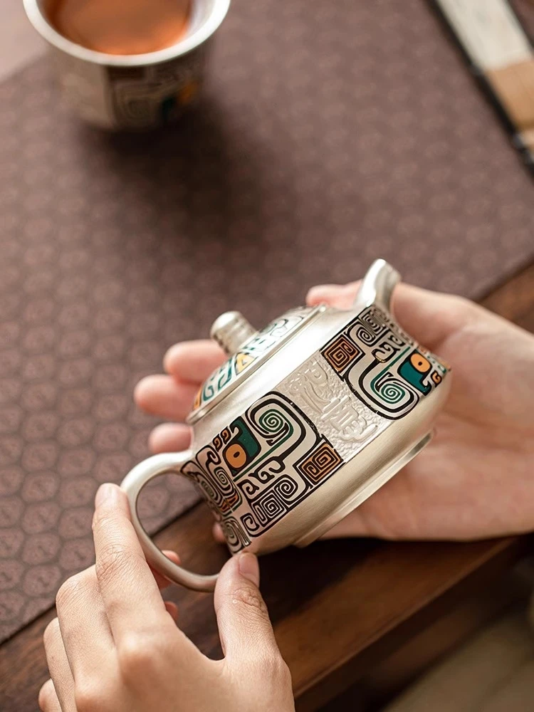 Gilded Silver Tea Pot Ceramic Ruyi Antique Pot Side Handle Pot Enamel Colored Single Pot Household Office Kung Fu Tea Pot