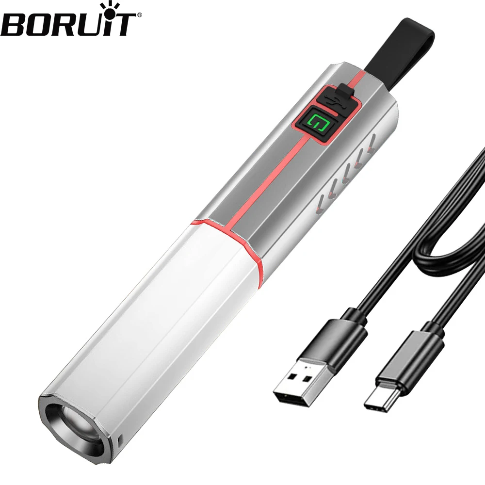 

BORUiT Super Bright LED Zoomable Flashlight Type-C Rechargeable Torch Waterproof Camping Tent Lantern