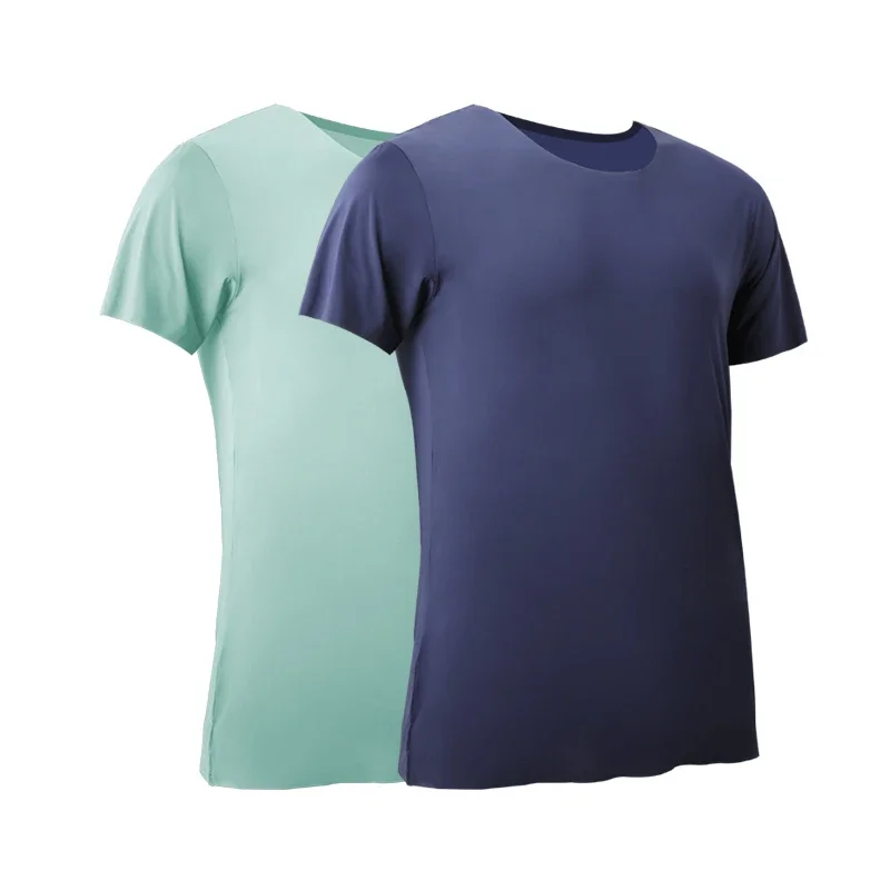 2PC Summer Ice Silk seamless men's short-sleeved white T-shirt with round neck, half-sleeved top, thin base layer, slim underwea