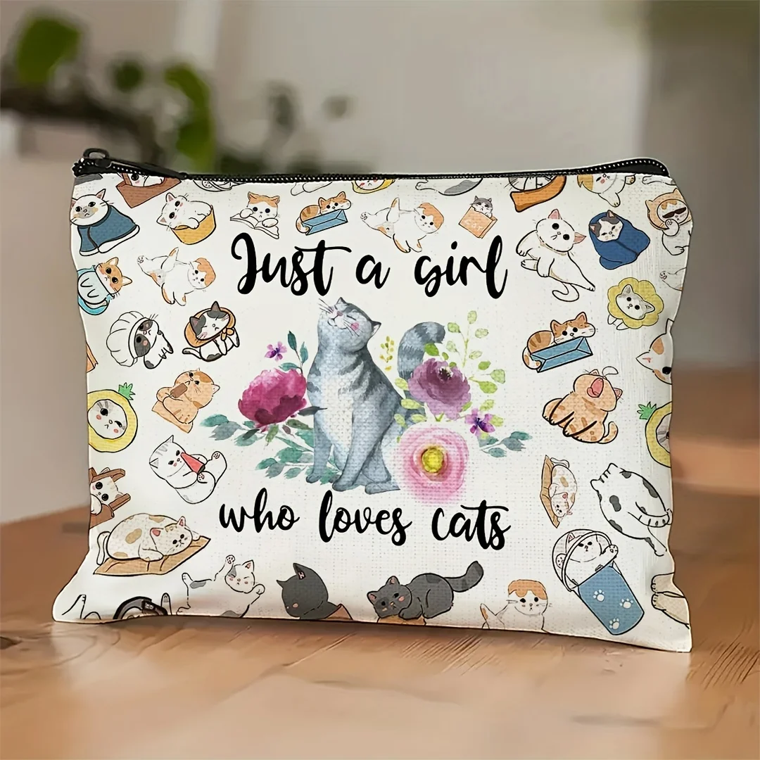 

A Charming Cat Makeup Bag - Women's Multi-functional Zipper Pouch, Jewelry Storage Bag, Perfect Travel Zipper Small Storage Bag