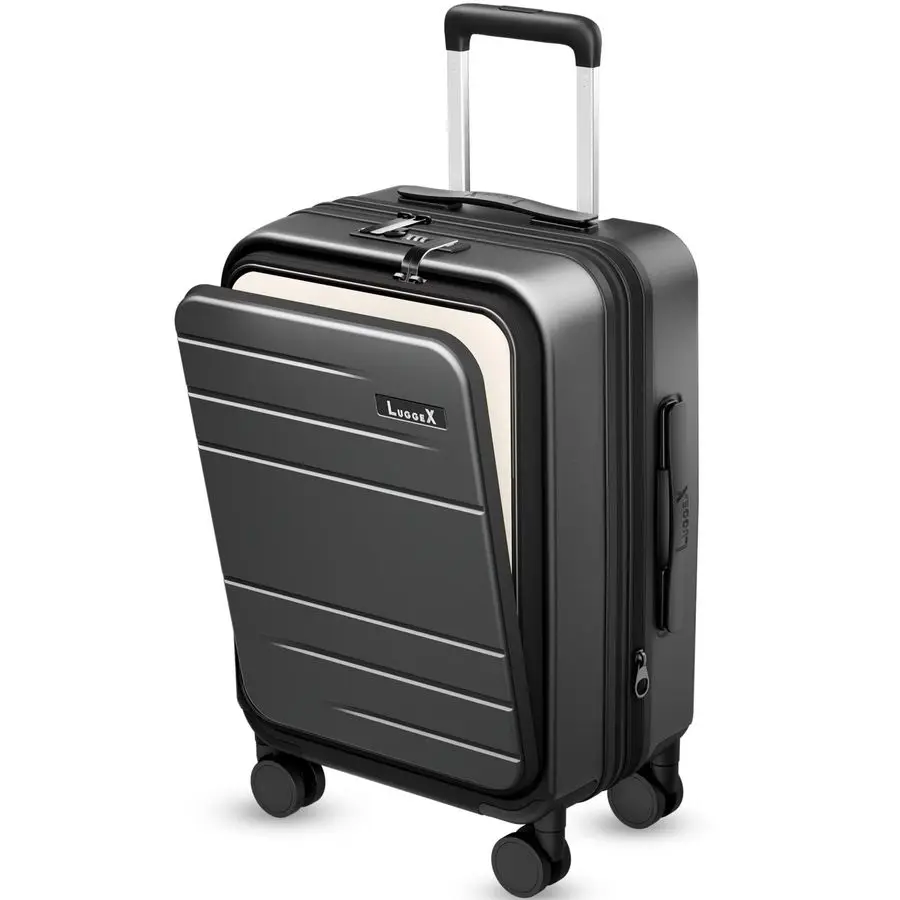 

On Luggage 22x14x9 Airline Approved, FLO5 Expandable Polycarbonate Suitcase with Front Pocket FXCore, Black, 20 Inch