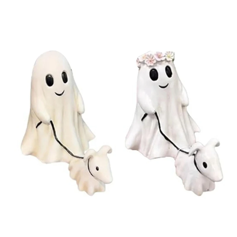 

Halloween Ghost Walking Dog Statue 2024, Ghost Walking His/Her Ghost Dog Spooky Ghost Dog Halloween Figurine(Boy+Girl)