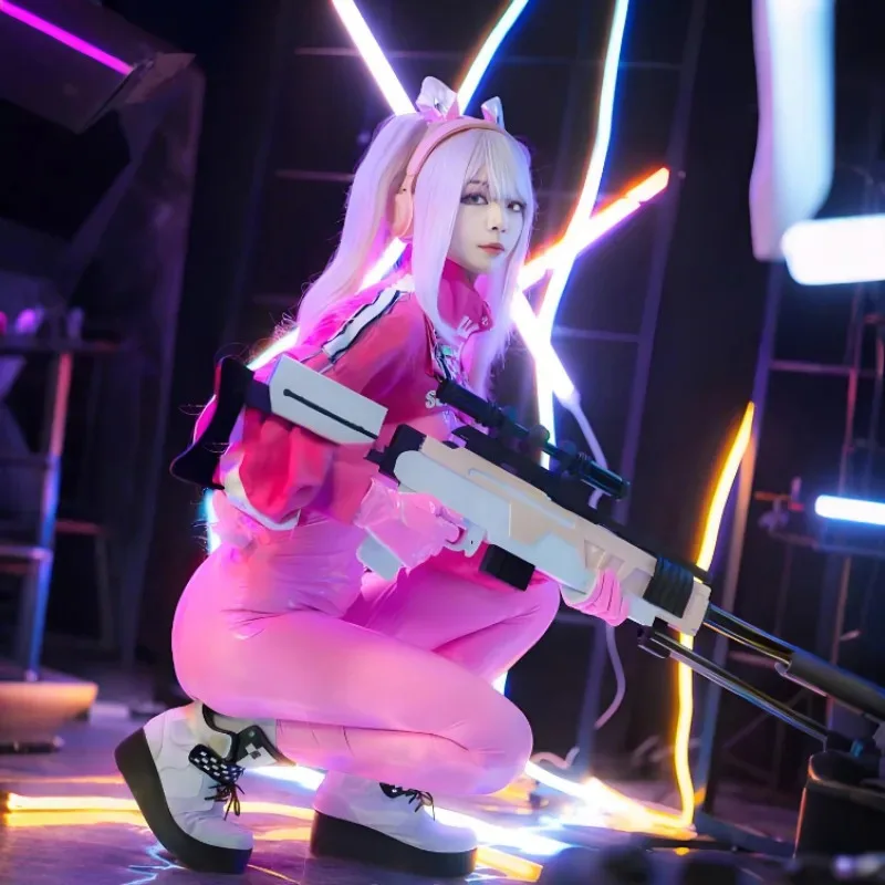 Игра NIKKE The Goddess of Victory Alice Косплей Костюм Облегающий Розовый Кожаный Комбинезон Куртка Пальто Перчатки Комплект Вечерние Карнавальные Костюмыc; 6
