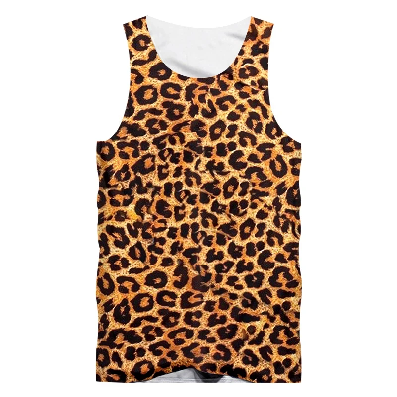 

Fashion Leopard Men's Tanks Summer Sleeveless Animal Pattern 3D Print Male Vest Loose Casual Round-Neck Sporty Gym Tops Hip Hop