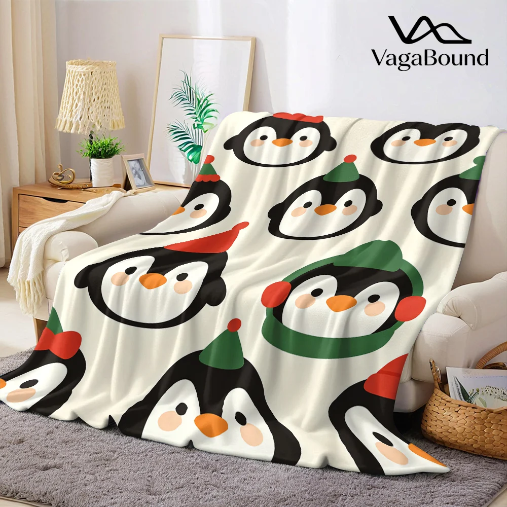Cute Penguin Christmas Flannel Blanket Warm Soft Halloween Christmas All-Season Couch Decorative Cozy Warm Gift