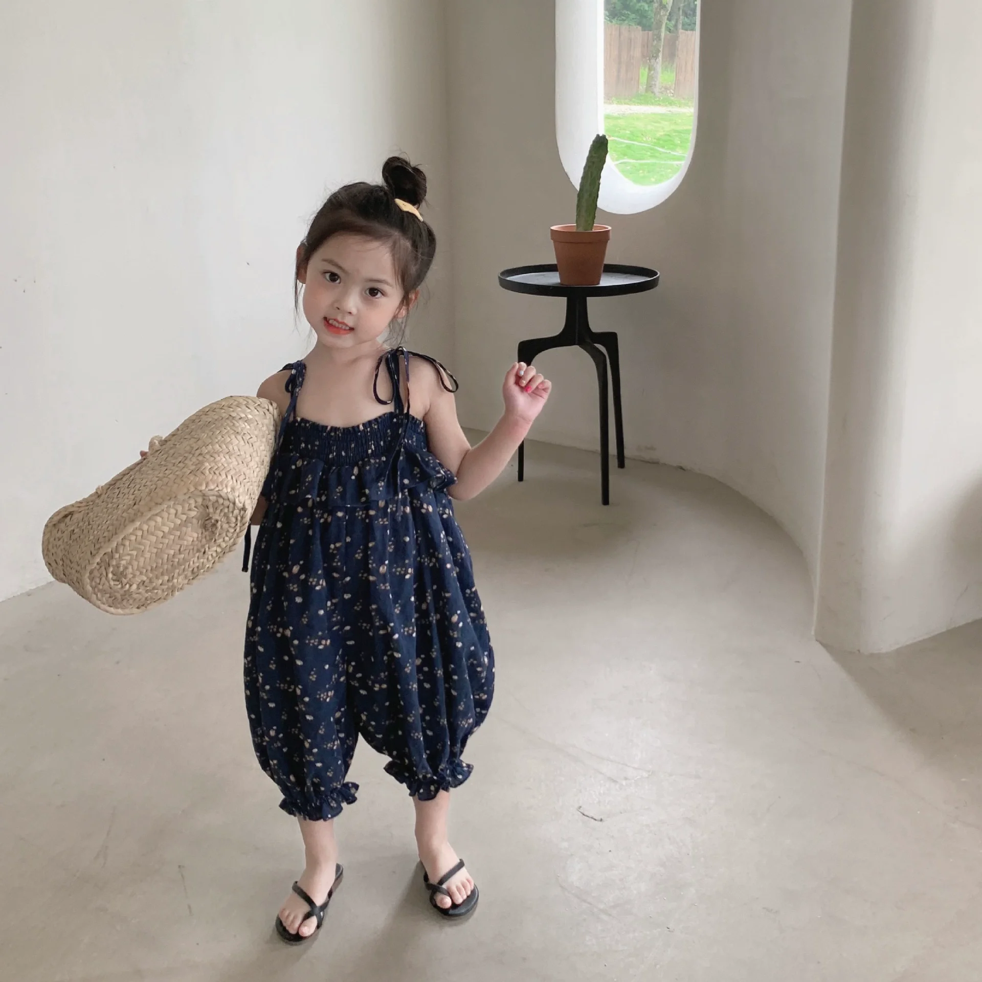 Summer Baby Girls All-Over Printed Oversized Backless Suspenders Bodysuits Kids Sweet Jumpsuits Children Overalls Outfits 2-8 Yr - view 4
