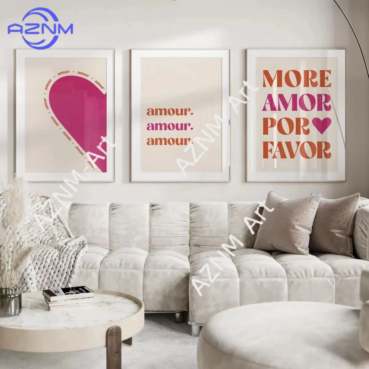 1 Stück/3 Stück 'More Amor Por Favor Amour' Liebeszitat Leinwanddruck Poster Moderne Herz-Kunstdrucke Wandkunst Valentinstag Heimdekoration