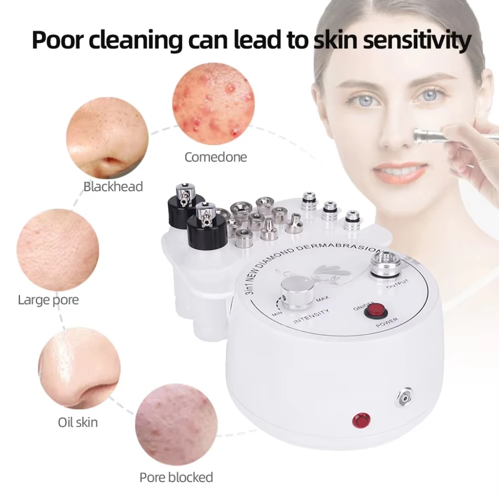 3 in1Diamond Microdermabrasion Beauty Machine Water Spray Exfoliation Vacuum Device Acne Blackh Anti-wrinkle Facial Peeling Tool