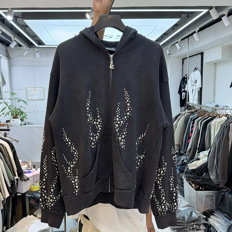 

American Sle Heavy Waed Zipper Hoodie Sweatirt Casual Loose Fit ex Autumn Winter Vintage Clothing Youth Faion