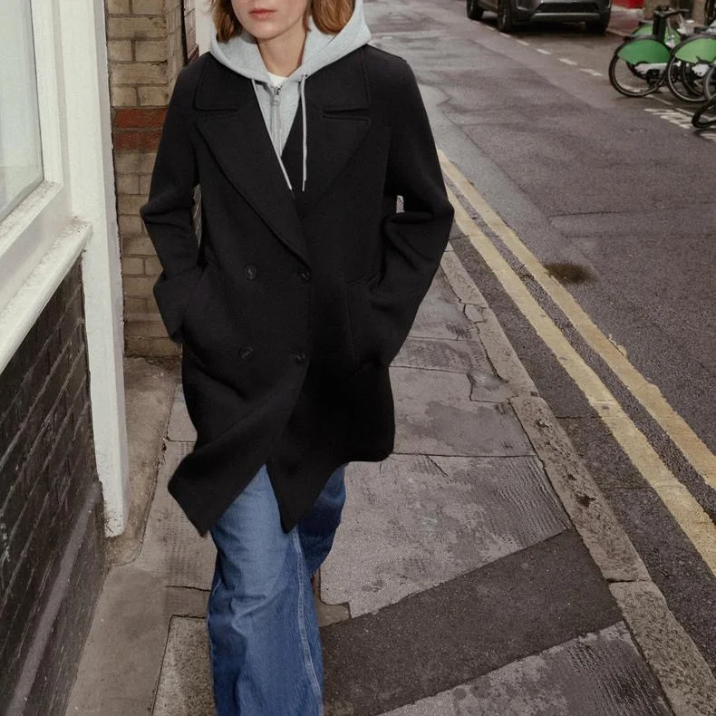 

Новое осеннее женское пальто со съемным капюшоном, верхняя одежда со сборками, 2025 Sle Street, обычное тонкое полиэфирное волокно 00%