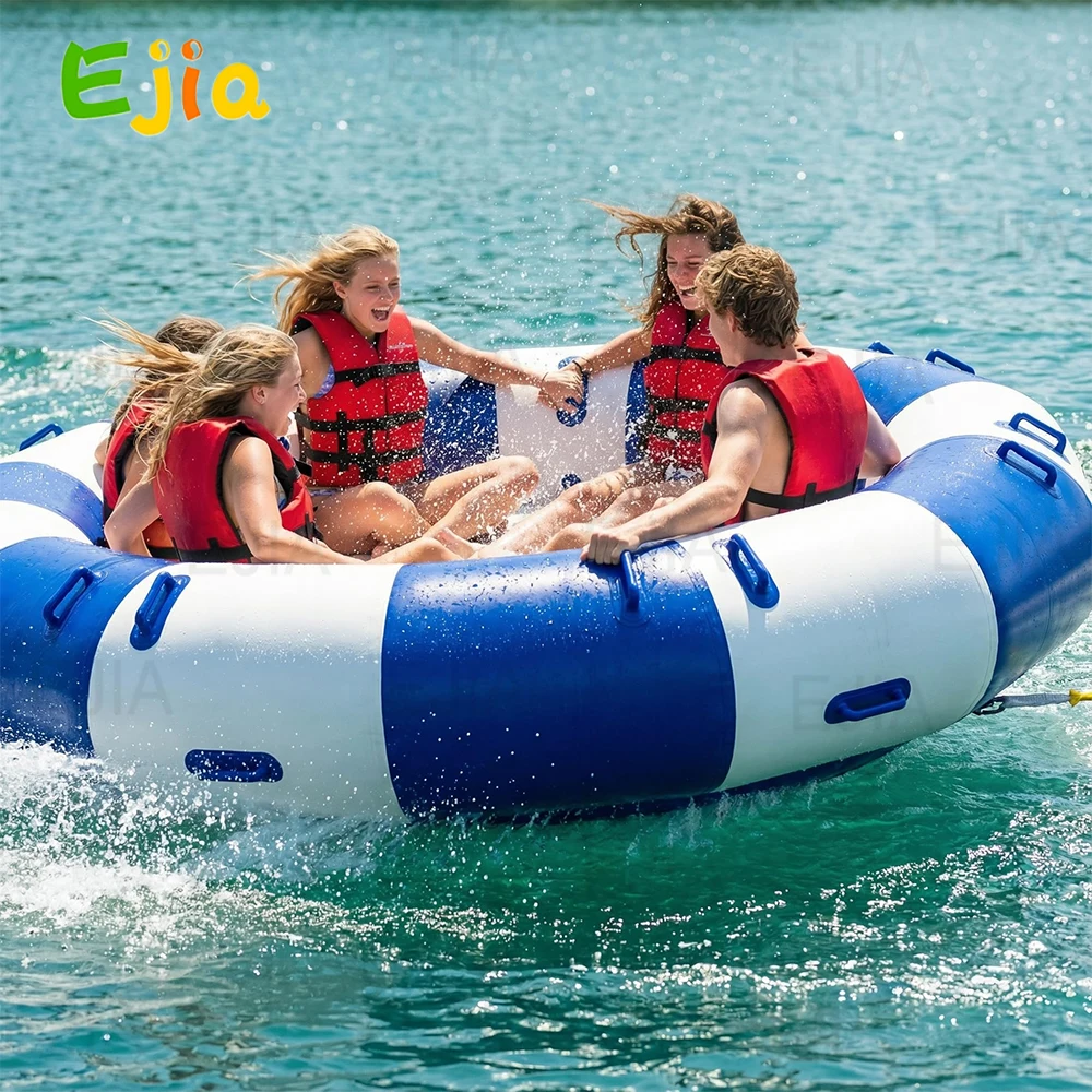 UFO Shaped Inflatable Disco Boat Towable Tube - Heavy Duty PVC Spinning Float Boat  for Family Lake River Beach Water Activities