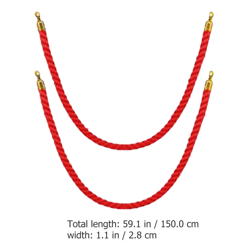 2Pcs Red Crowd Control Barrier Rope with Stainless Steel Hooks Velour Stanchion Rope for Hotels Museums Banks Red Carpet Events