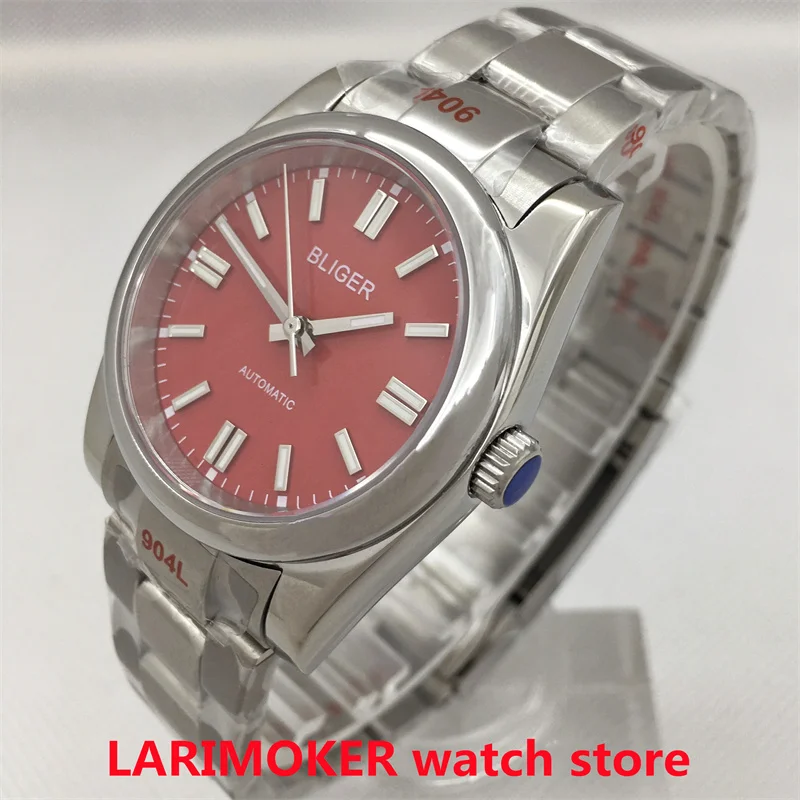 BLIGER Oyster Perpetual 36mm/39mm Red Aseptic Dial Top Watch NH35 MIYOTA8215 PT5000 Movement Sapphire Glass Luminous Watch