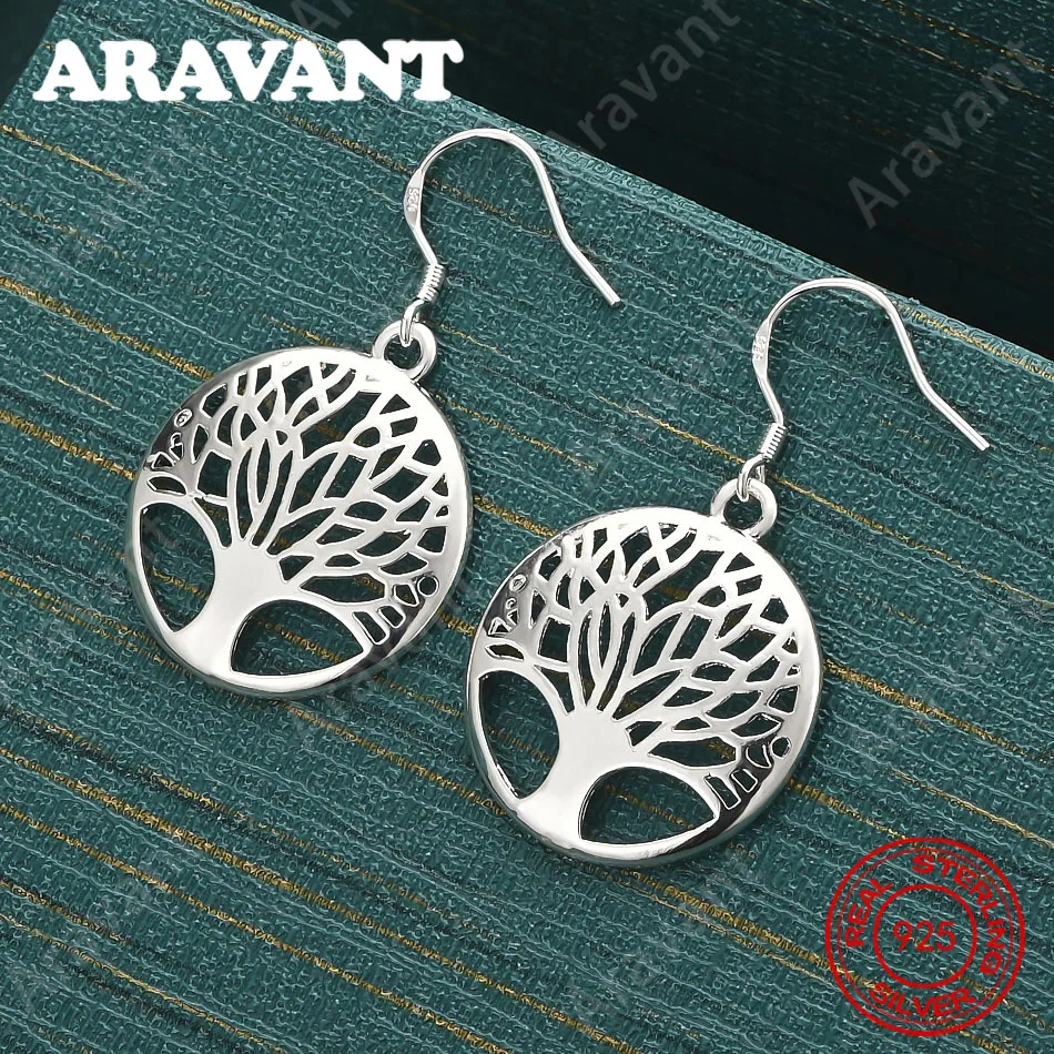 

925 Sterling Silver Openwork Relief Tree Of Life Earrings - Simple And Elegant Everyday Jewelry For Women