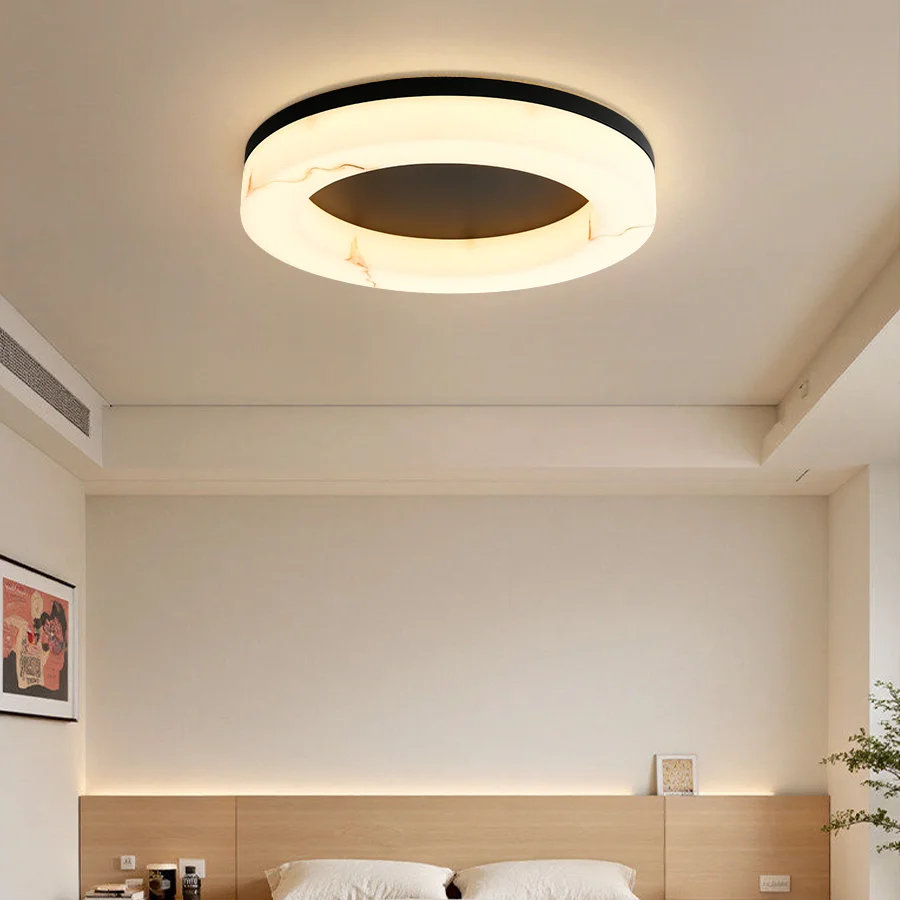 Modern Round LED Flush Mount Ceiling Light Marble Texture Ring Lamp for Bedroom Living Room Home Decor
