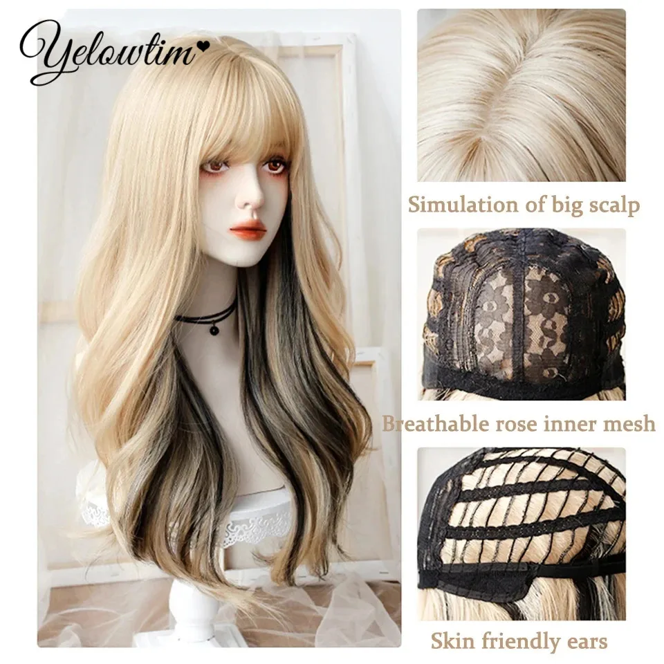 Wig sintetik Bob pendek wanita, Wig Cosplay tahan panas panjang bahu poni