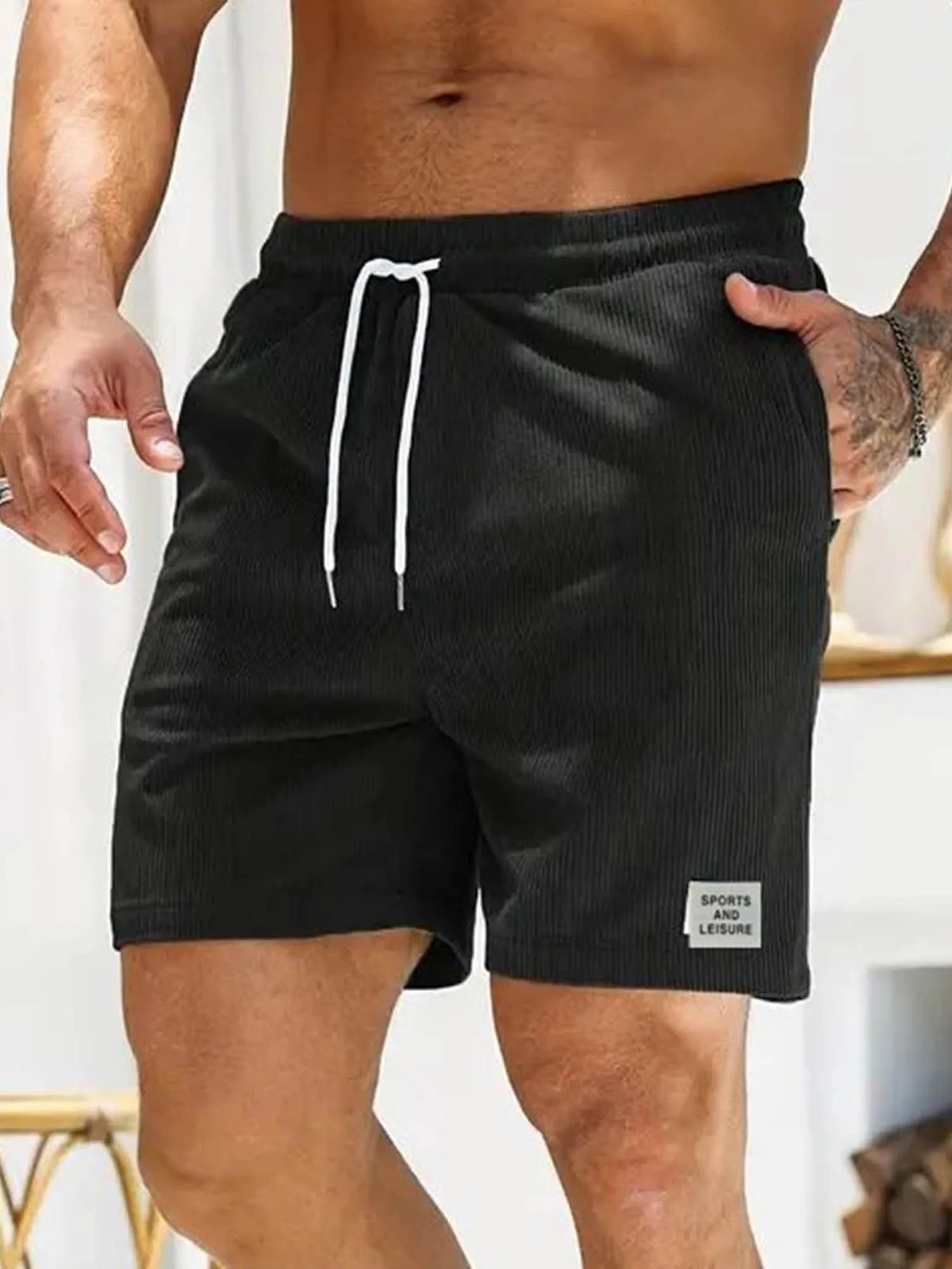 กางเกงขาสั้นคาร์โก้ผ้าฝ้ายผู้ชายลําลองหลวมพอดีหลายกระเป๋ากางเกงขาสั้นเดินป่ากลางแจ้งพร้อมสายรัดเอว