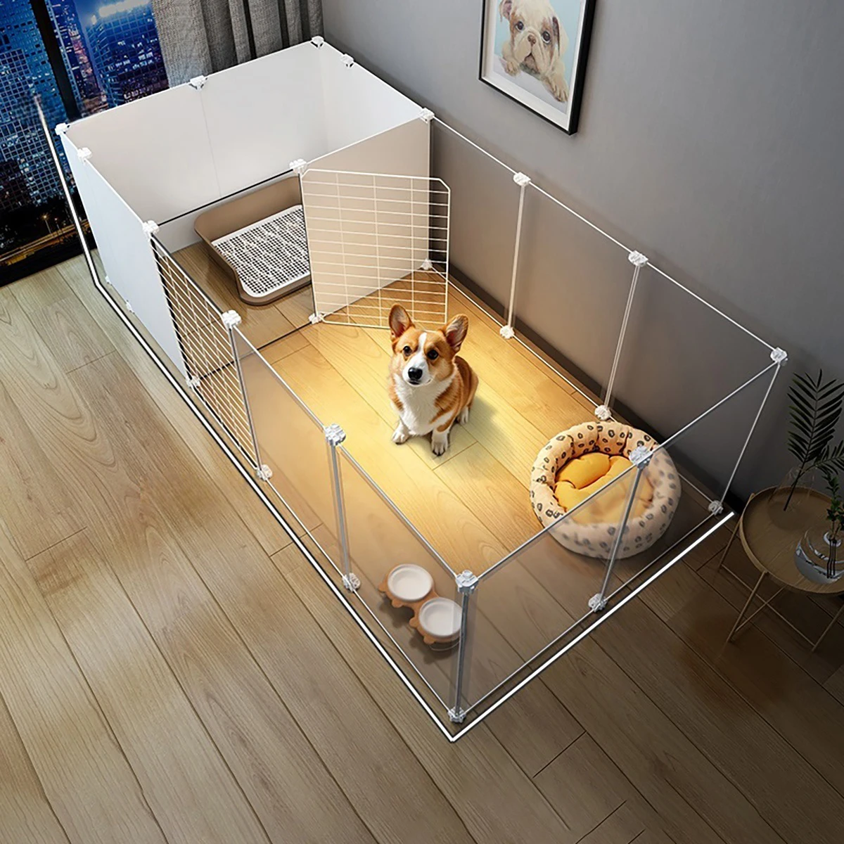 Pet Enclosure for Dogs, Modular Indoor Small Dog Playpen with Toilet Area, Household Fence Dog Cage