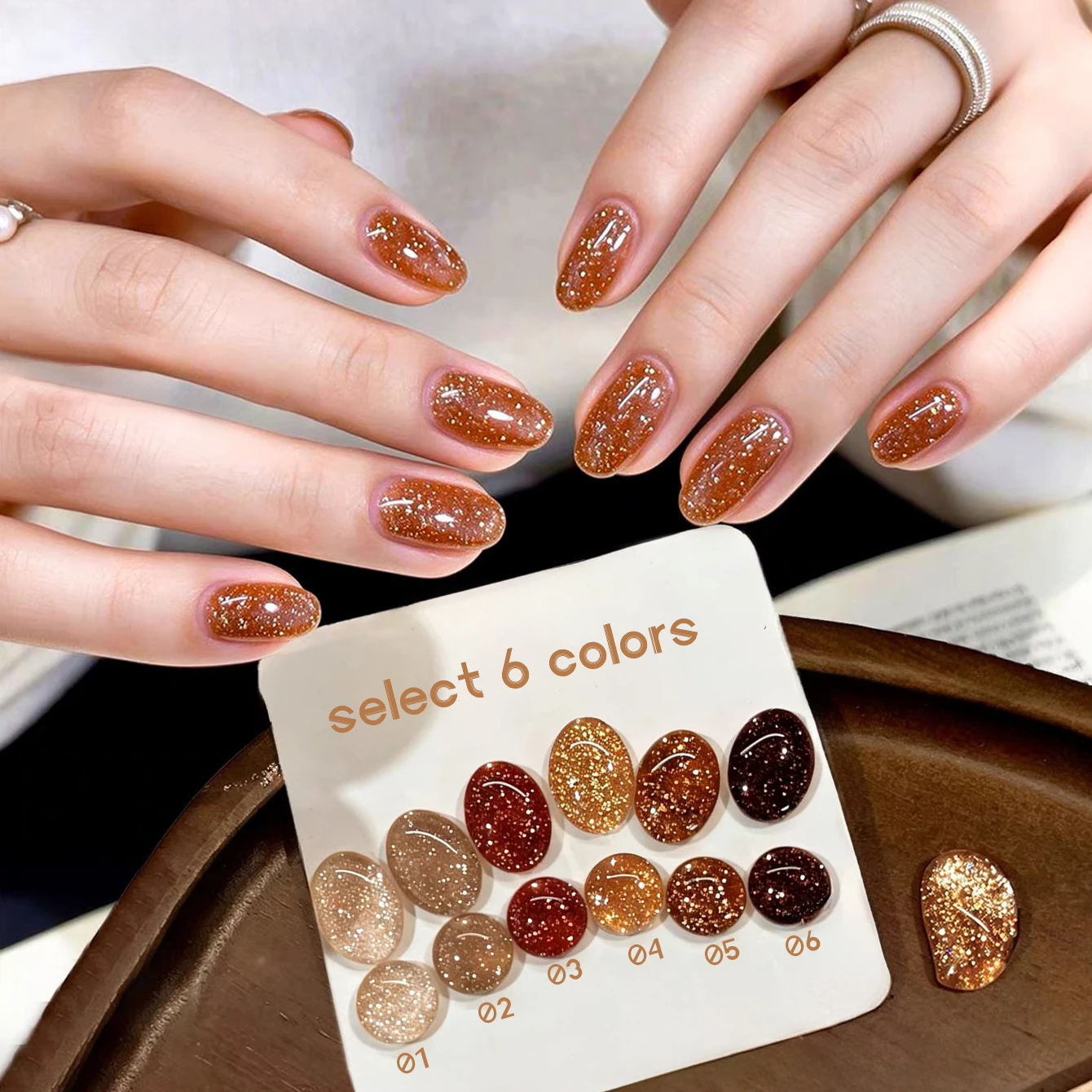 MISS SHAKA 1pcs Sparkling Gold Brown Crushed Diamond Gel Nail Polish Autumn/Winter New Whitening Maillard Brown Gel Nail Art