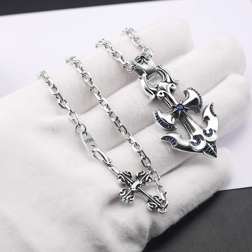 

Fashion retro inlaid venoma anchor pendant personality fashion cross frame men's and women's necklace