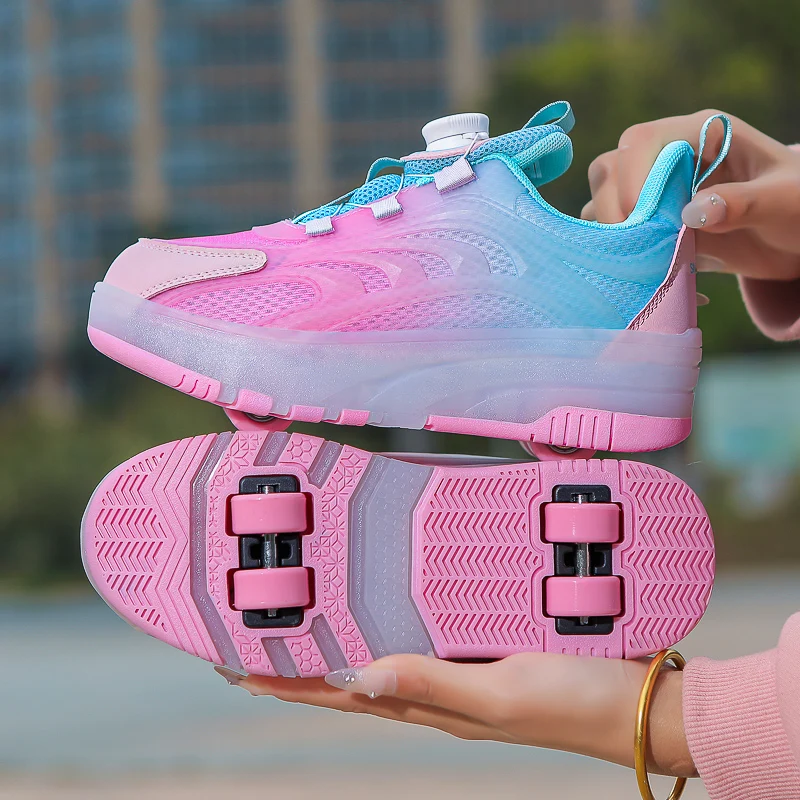 

Girls' Cute Winged 2-Way Heelys: Mesh Roller Skates with Colorful Lights for Kids