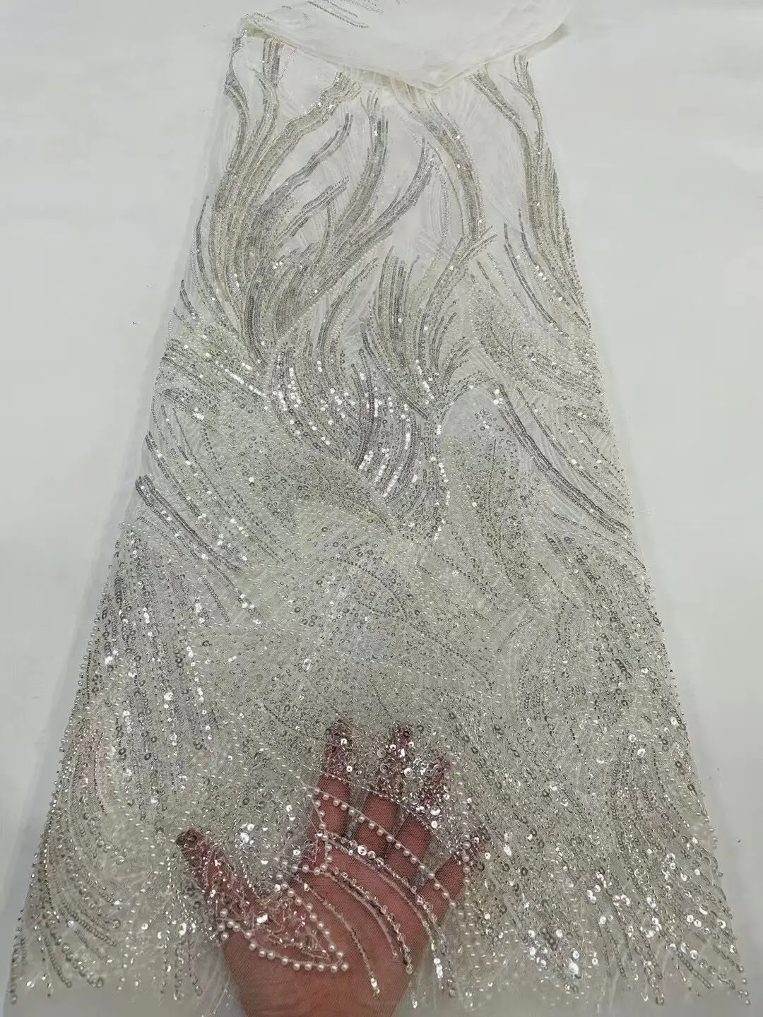 

Beautiful J-12116819 African Net Lace fabric French Tulle sequins and beads Lace African Lace Fabric Nigerian Lace For Dress