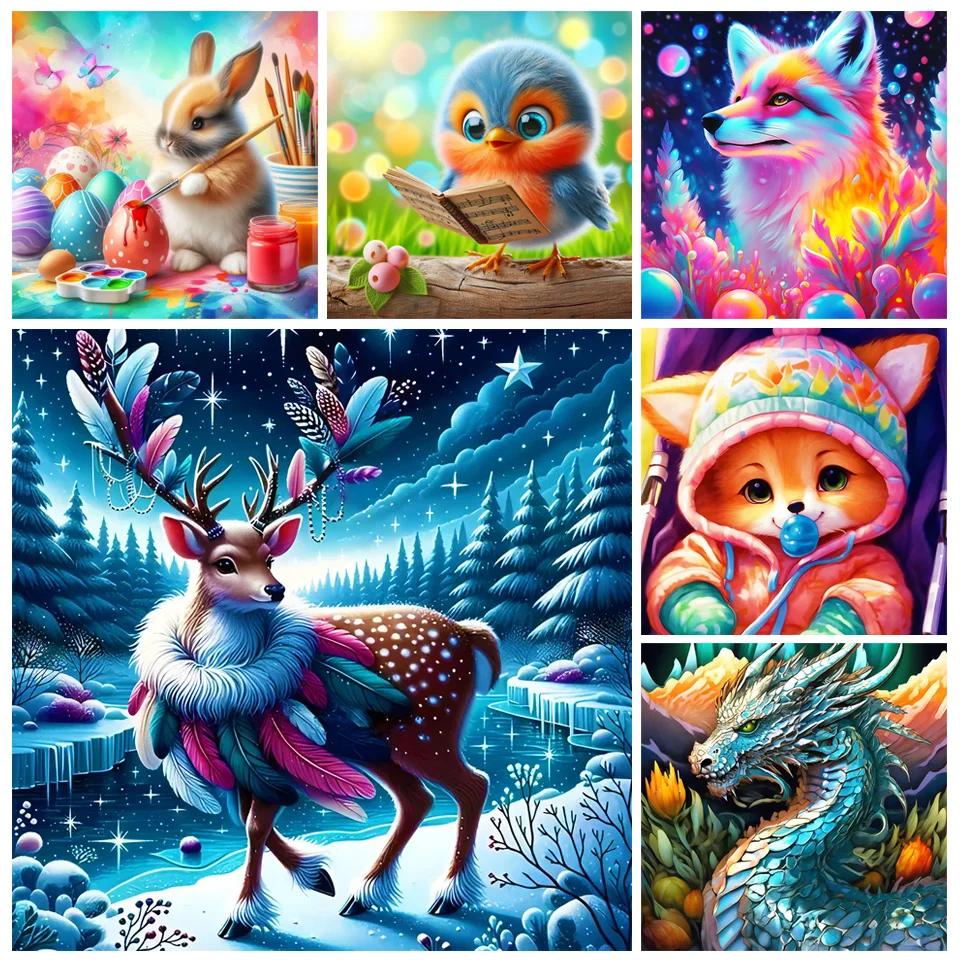 5D DIY كامل مربع ومستدير الماس عبر غرزة الحيوان سلسلة غرفة الأطفال الكرتون لغز هدية تزيين المنزل #1