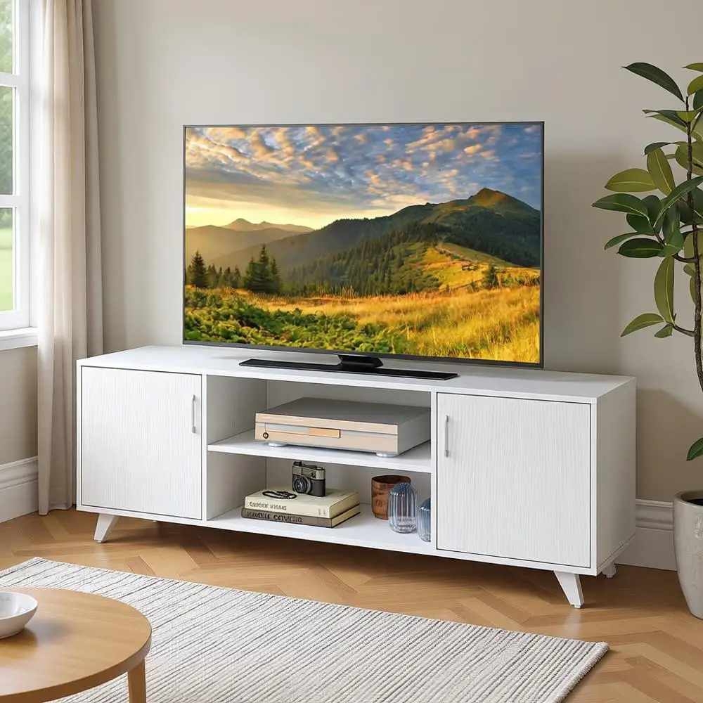 

50-Inch TV Stand with Open Shelves Entertainment Center for Living Room or Bedroom (White)