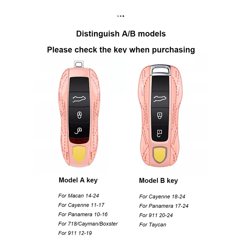 Geschilderde autosleutel hoes roze varken voor Porsche Macan Cayenne 911 Panamera 718 Cayman Boxster Taycan 2010-2021 2022 2023 2024