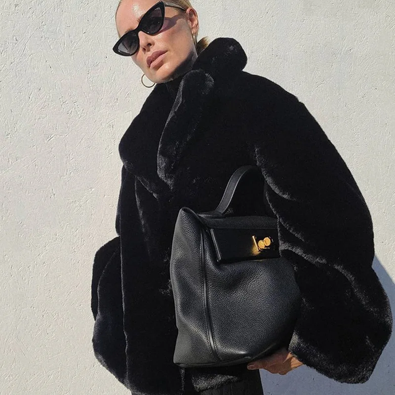 Cappotto termico in peluche 2025 Giacca invernale da donna di media lunghezza in pelliccia di coniglio sintetica spessa calda morbida