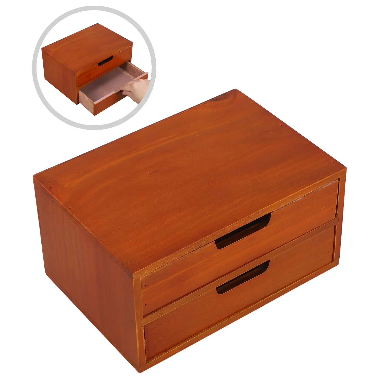 Wood Desktop Storage Cabinet Double Drawer Elegant Craft Organizer Office Study Storage Box Vintage Style Corner Desktop Shelf