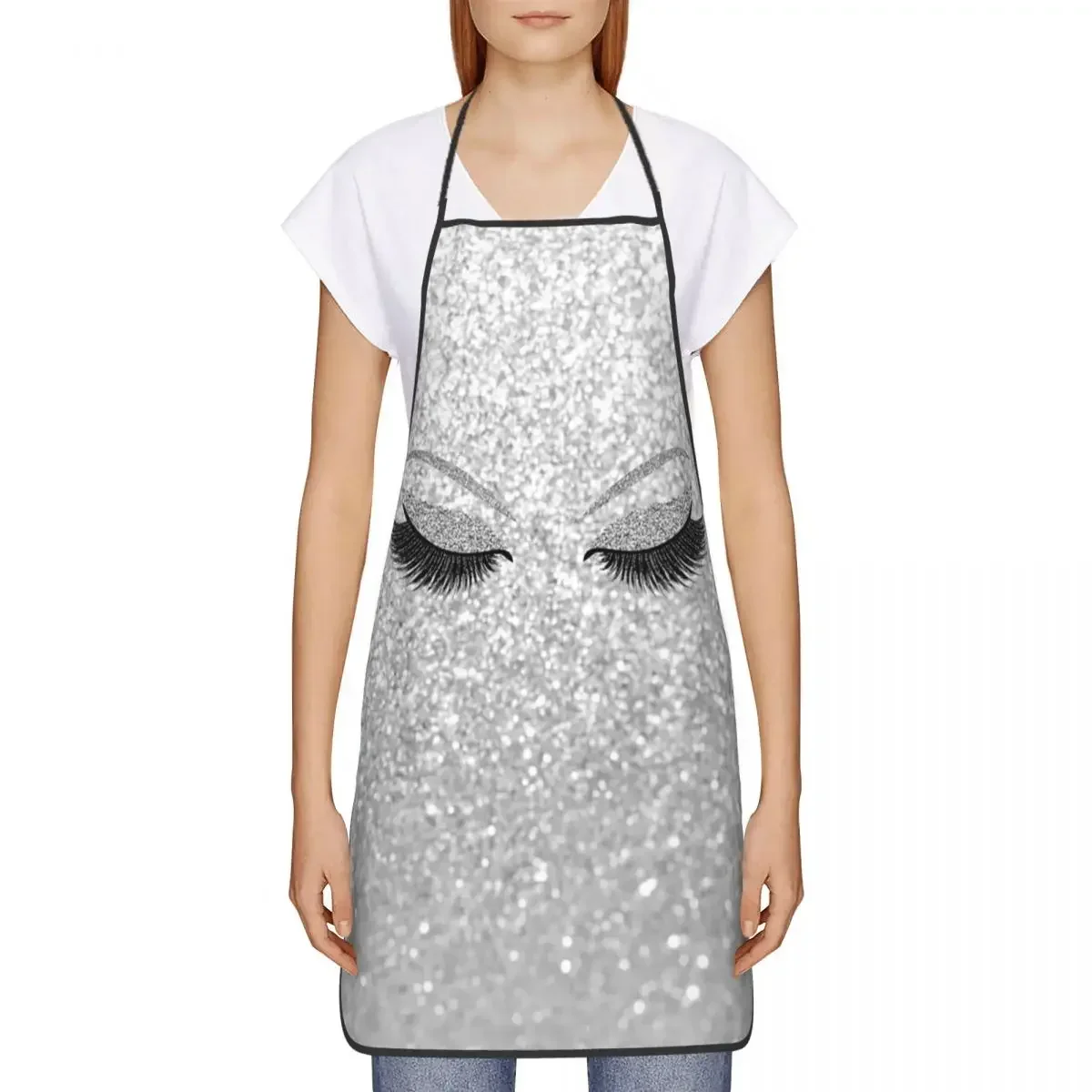Shopping Bags Canvas Printing Custom Bib Glitter Eyelash Pattern Aprons for Men Women Unisex Adult Chef Kitchen Cooking Lash