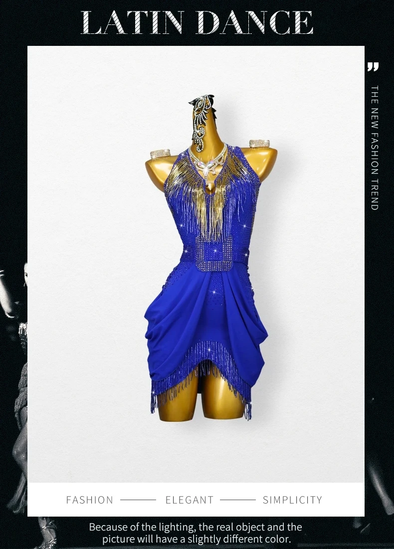 Latein-Tanzkleid, Damen-Tanzkleidung, Rock, sexy amerikanische Kleidung, Sport, Bühne, Samba, Übungskostüm, Mädchen, Abend, Kabarett-Anzug – Detail 2