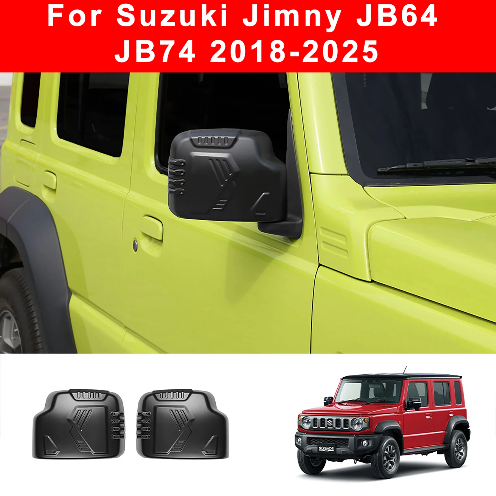 2Pcs/set Matte Black Car Rear View Mirror Cover Scratch-resistant Protective Cover Fit for Suzuki Jimny JB64 JB74 2018-2025