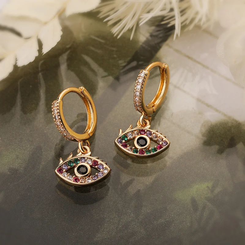 

Delicate Copper Gold-Plated Zircon Devil's Eye Earrings for Women with Unique Design and Personality