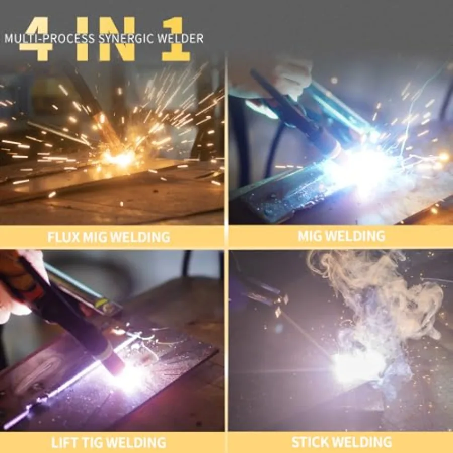160A Multiprocess MIG Welder Gasless Flux Core/Gas MIG/Lift TIG/Stick ARC Welder 4 in 1 Welding Machine with IGBT Inverter LED