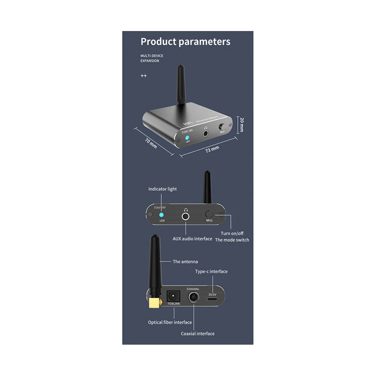 A57G-Bluetooth 5.2 مستقبل الموسيقى HIFI محول الصوت اللاسلكي مع 3.5 ملم Aux Toslink/مخرج محوري لسيارة مكبر الصوت
