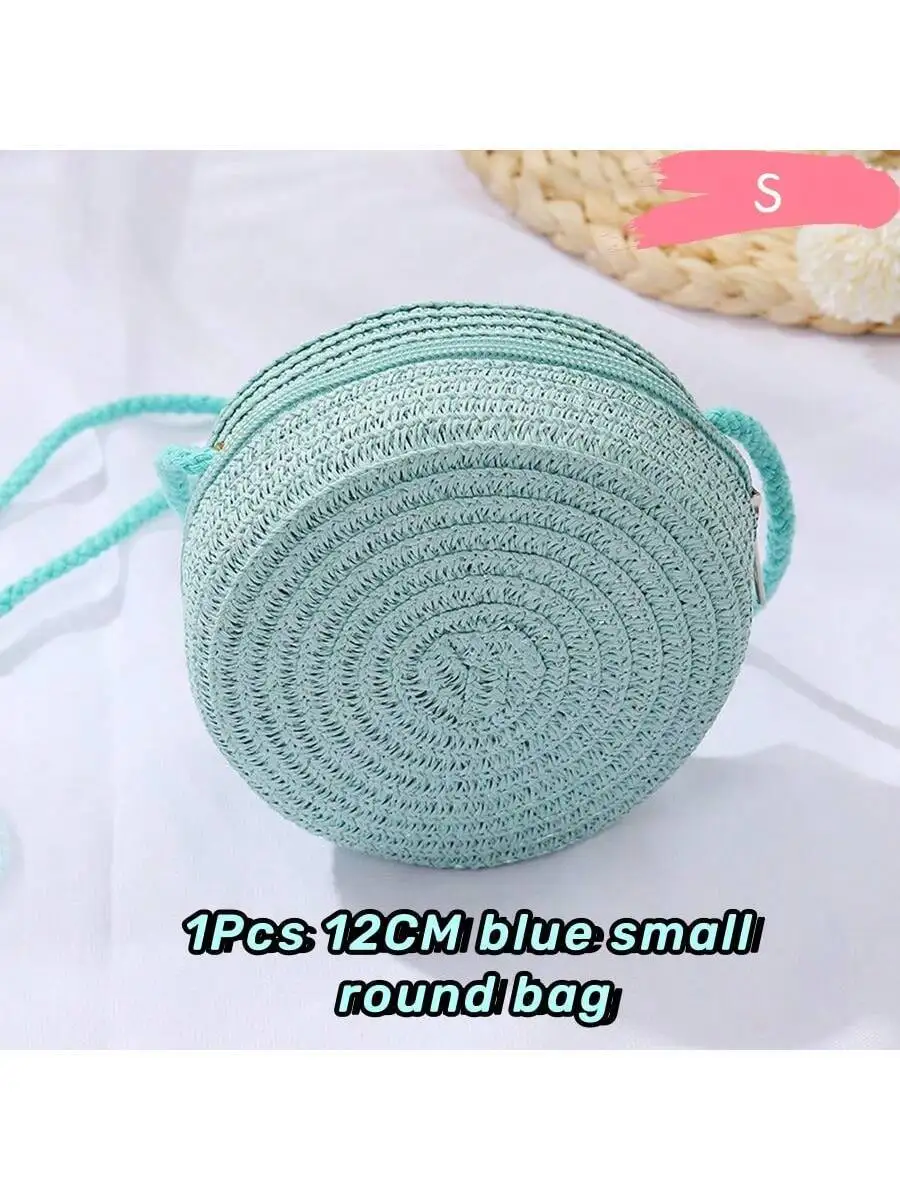 Hot Sale Mini Shoulder Purse Handbag Funky Circle Round Women Trendy Woven Straw Handbag