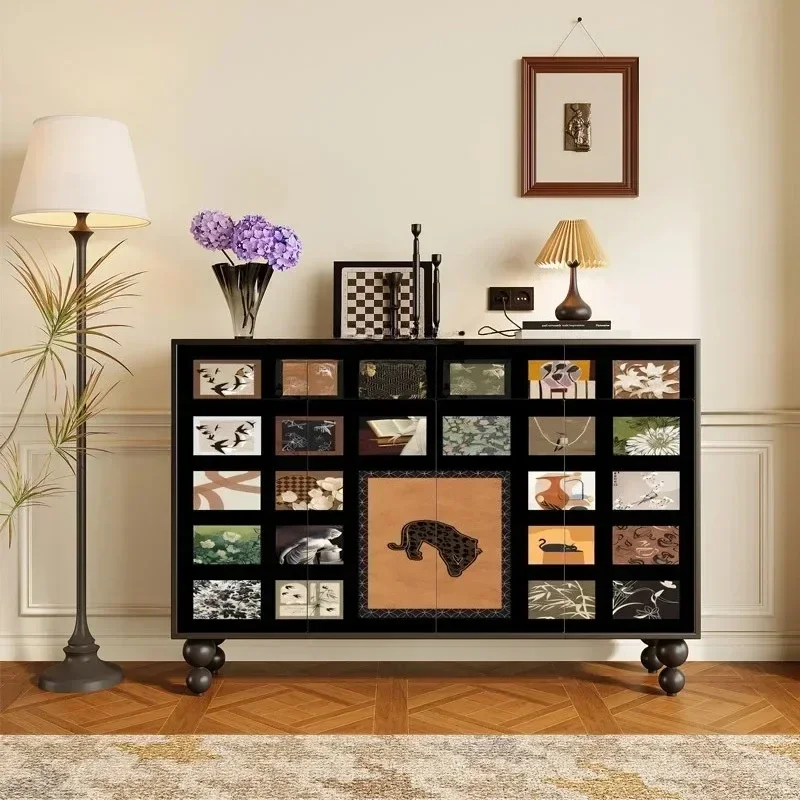 French art solid wood dining side cabinet, living room sofa storage cabinet, household against the wall, bedroom bedside cabinet