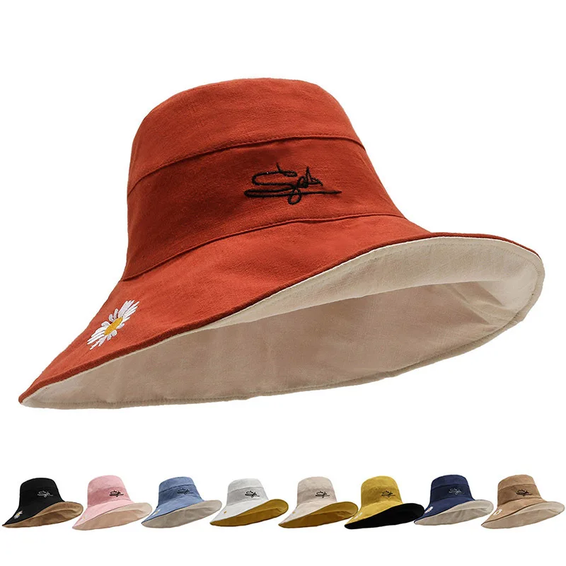 

Women's Double-sided Large Brimmed Hat Outdoor Sun Shading Fisherman Hat Summer Travel Sunscreen Daisy Sun Hat Free Shipping